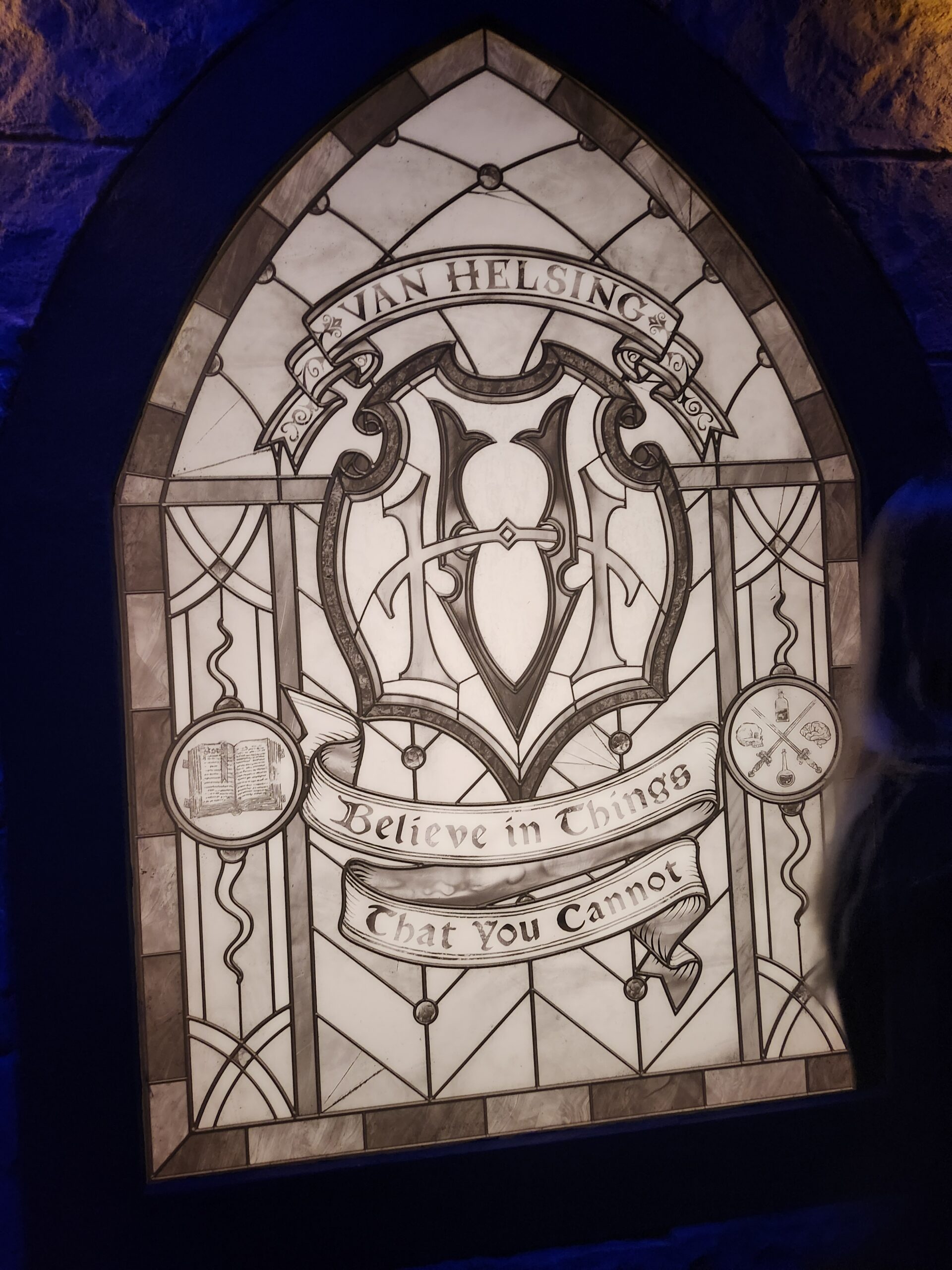 stained glass window honoring Van Helsing